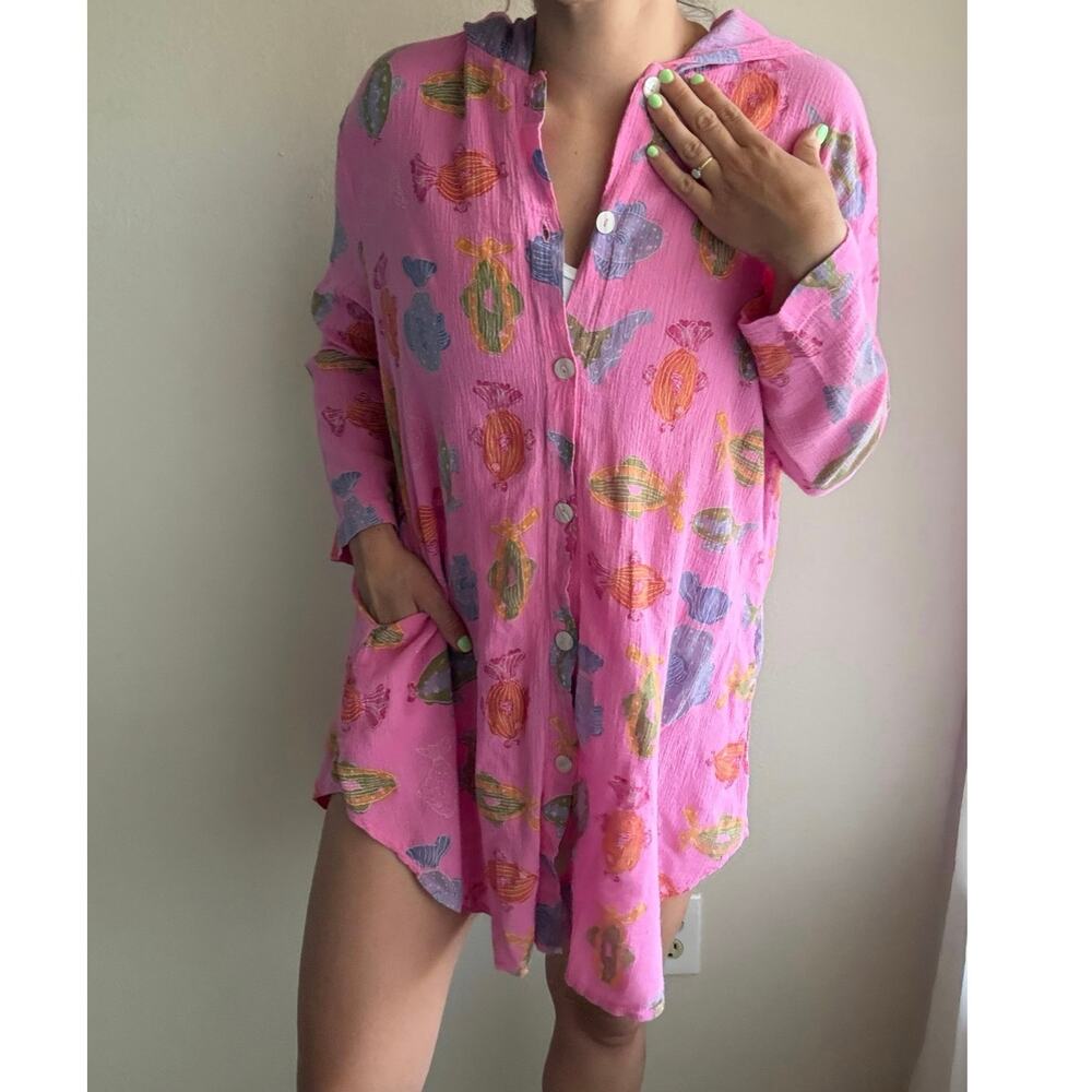 Fresh Produce 100% Cotton Beach swim Cover Up vacation resort summer fisherman
